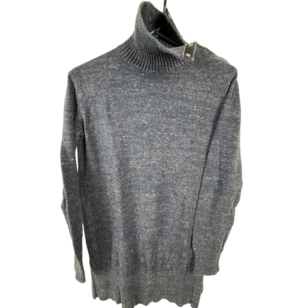 Gap Sweater Womens XS Blue Heather Button‎ T-NK Pullover Turtleneck Cotton Blend